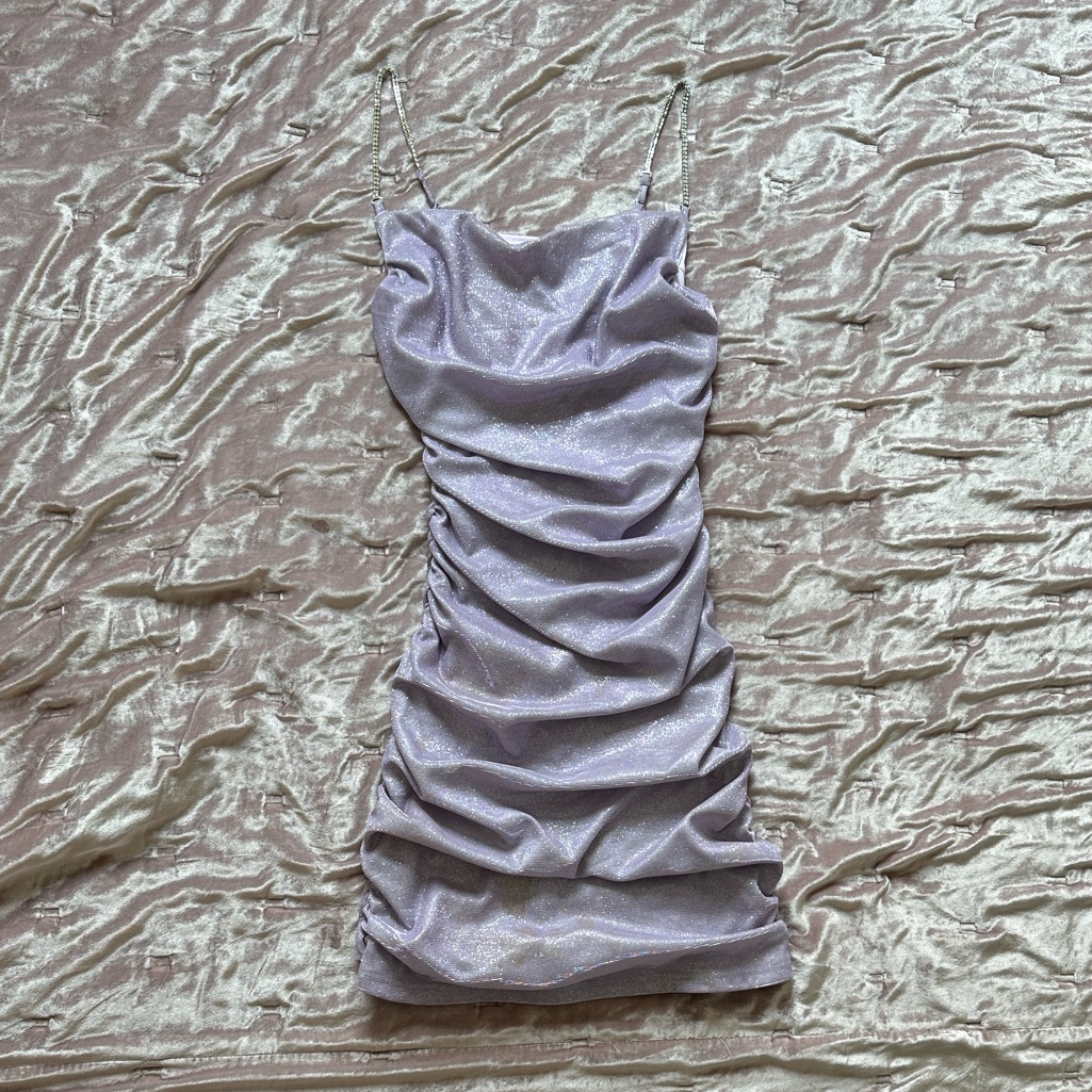 Akira Sparkling Lavender Mini Dress With Rhinestone Straps
